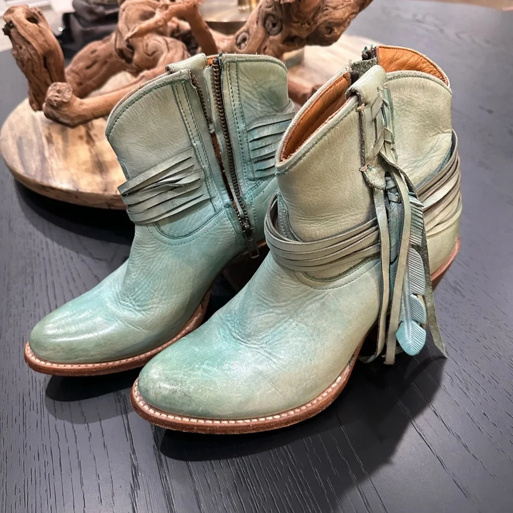 Lucchese Teal Leather Ankle Boots - Picture 2 of 7